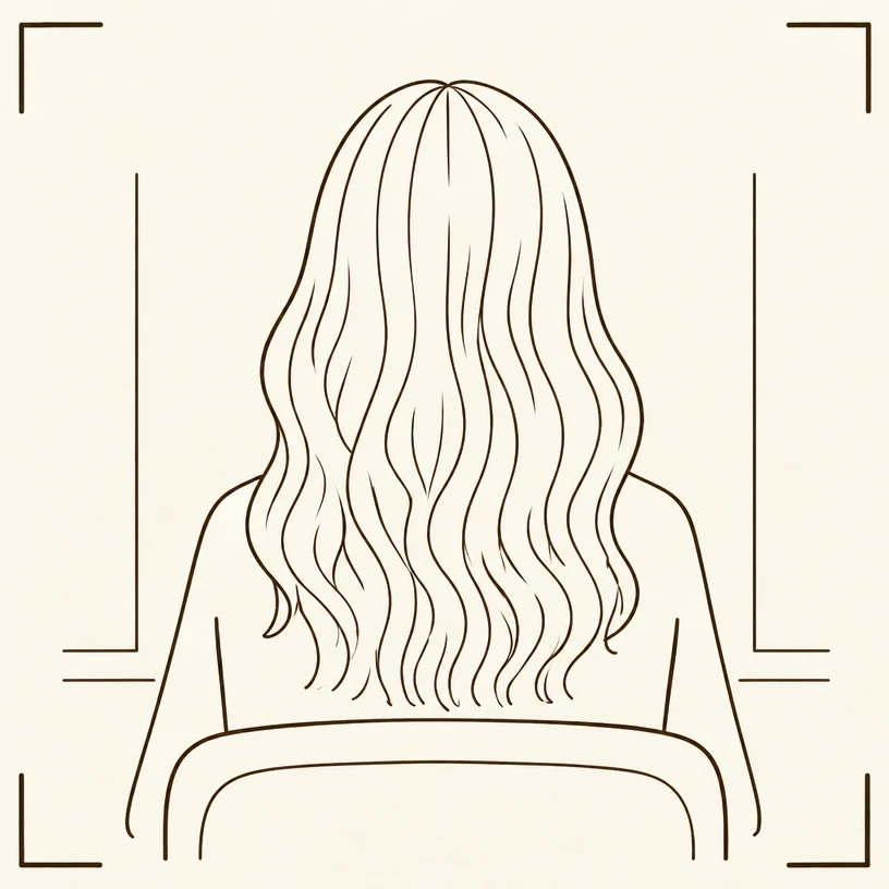 Line drawing of finished wavy hair from behind